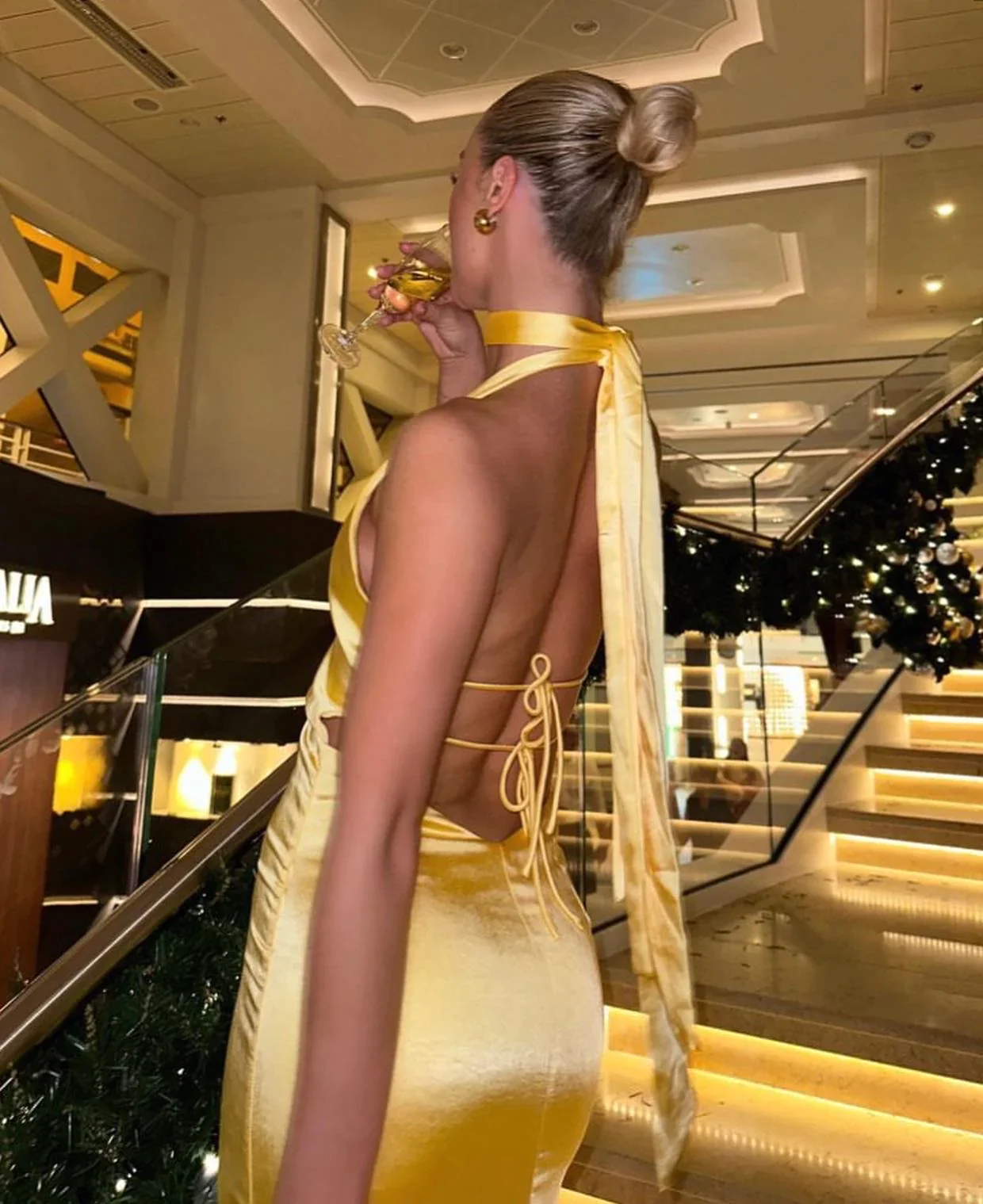 Yellow Halter Backless Satin Elegant Long Party Dress, DP2003