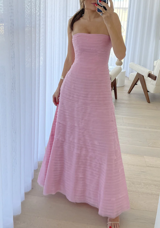 Elegant Pink Strapless A-Line Long Prom Dress, DP2006