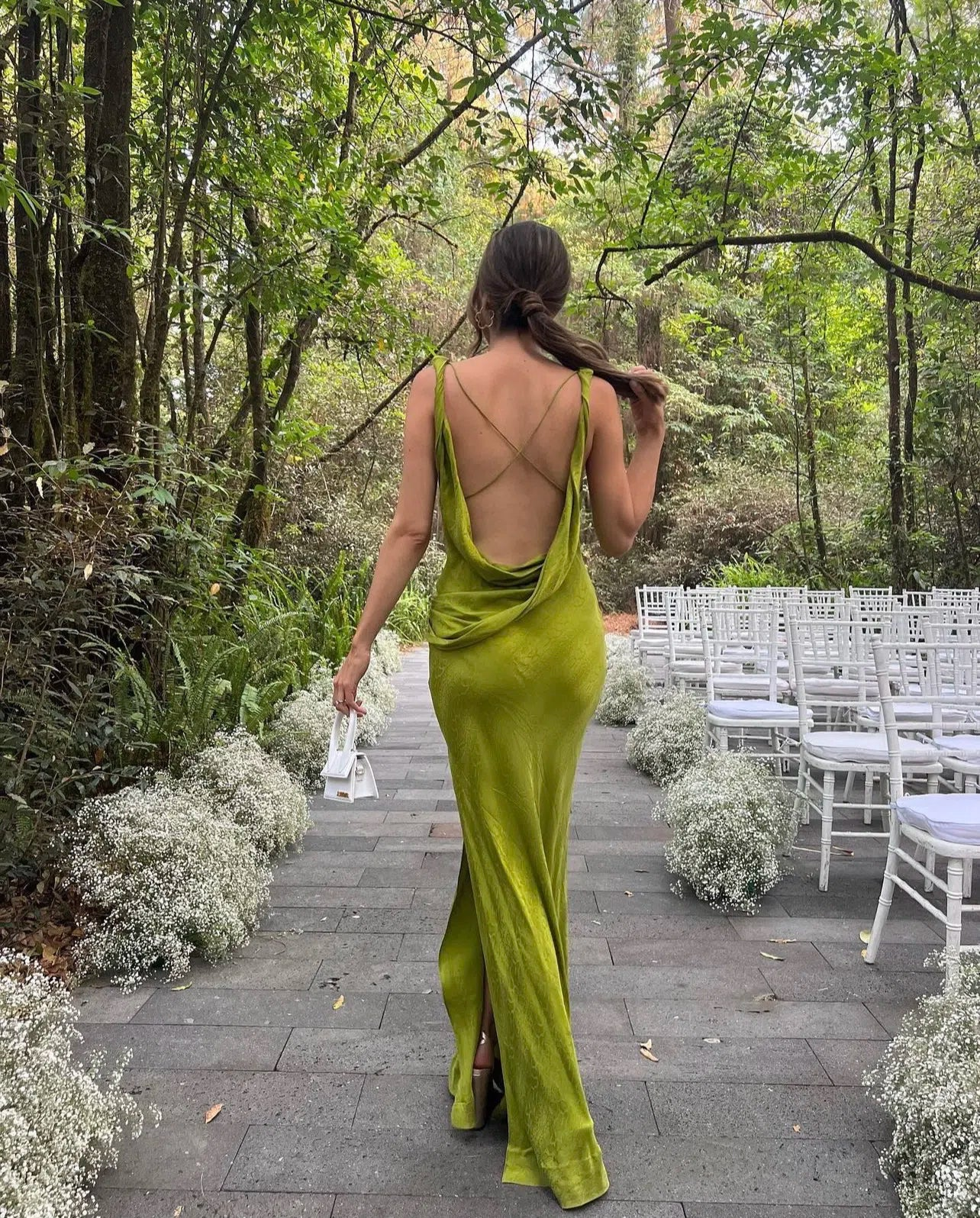 Green Backless Elegant Long Party Dress with Slit, DP2008