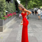 Sexy Red Sweetheart Satin Charming Long Prom Dress, DP2019