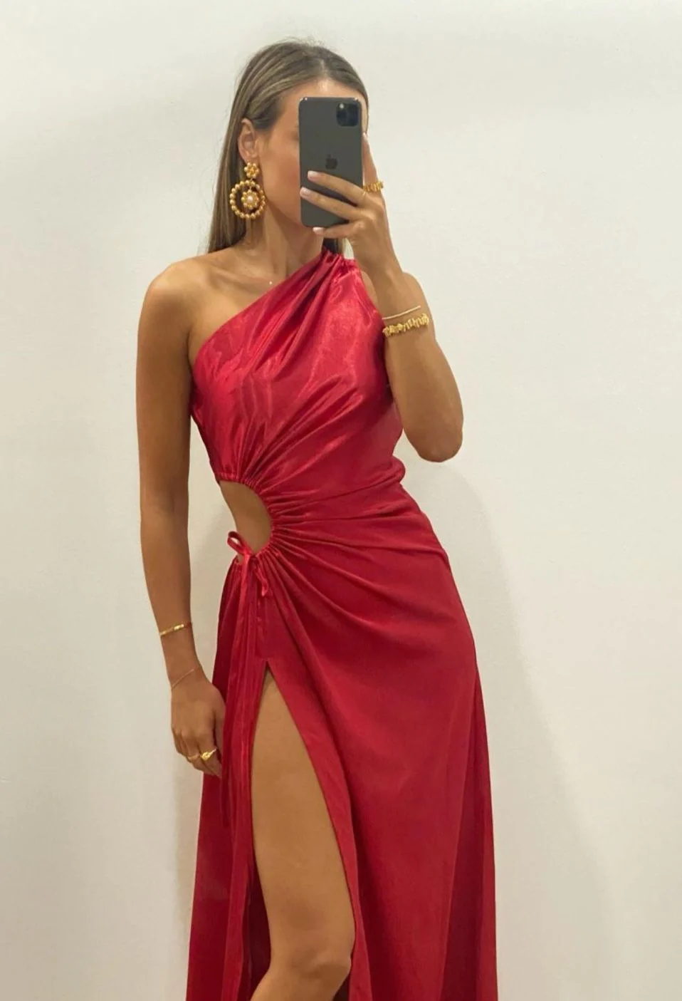 Burgundy One Shoulder Satin A-Line Long Prom Dress with Slit, DP2020