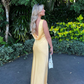 Yellow V Neck Backless Elegant Long Party Dress, DP2031