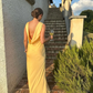 Yellow V Neck Backless Elegant Long Party Dress, DP2031