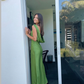 Green V Neck Backless Elegant Long Party Dress, DP2032