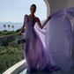 Purple V Neck A-Line Elegant Long Party Dress, DP2037