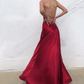 Charming Red Spaghetti Straps Backless Long Party Dress, DP2049