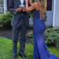 Elegant V Neck Straps Mermaid Shiny Formal Prom Dress, DP2157