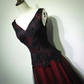 Black And Red V-Nec Tulle Beaded Prom Dress Long Evening Gown, DP2075