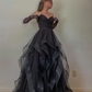 Black A-Line Tulle Layers Sweetheart Long Prom Dress Evening Gown, DP2082