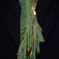 Green Spaghetti Straps Ruffle Vintage Party Dress, DP2083