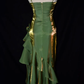 Green Spaghetti Straps Ruffle Vintage Party Dress, DP2083