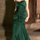 Green Spaghetti Straps Mermaid Satin Long Party Dress, DP2086