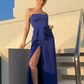 Royal Blue Strapless Long Party Dress with Slit, DP2091