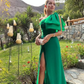 Green One Shoulder A-LLine Chiffon Long Party Dress, DP2092