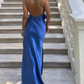 Royal Blue Backless Elegant Long Party Dress with Slit, DP2094