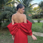 Red Off Shoulder Elegant Long Party Dress with Slit, DP2097