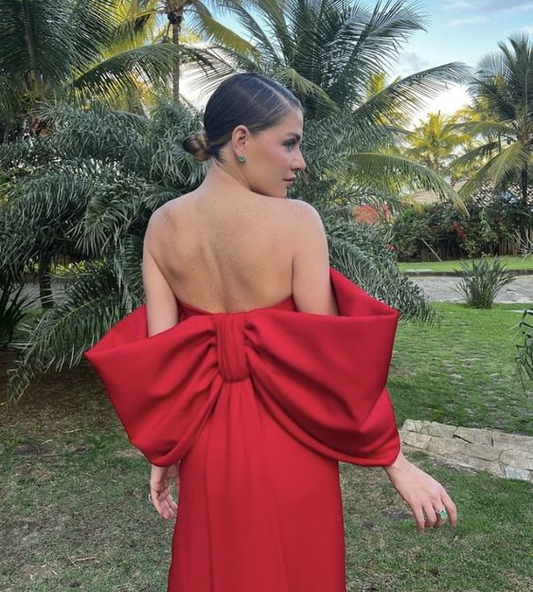 Red Off Shoulder Elegant Long Party Dress with Slit, DP2097