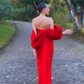 Red Off Shoulder Elegant Long Party Dress with Slit, DP2097