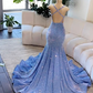 Blue Sequin Mermaid Beading Long Prom Dress, DP2098