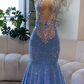 Blue Sequin Mermaid Beading Long Prom Dress, DP2098