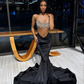 Black Strapless Mermaid Beading Black Girl Long Prom Dress, DP2101