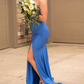 Royal Blue Strapless Elegant Long Prom Dress with Slit, DP2103