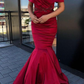 Elegant Burgundy Off Shoulder Mermaid Formal Party Dress, DP2108