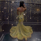 Yellow Strapless Beading Mirror Mermaid Black Girl Evening Dress, DP2115