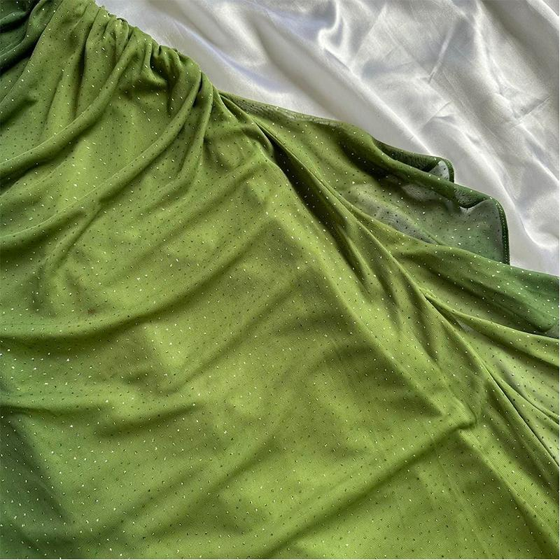 Green V Neck Halter Shiny Vintage Long Prom Dress, DP2117