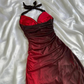 Burgundy V Neck Halter Shiny Vintage Long Prom Dress, DP2118