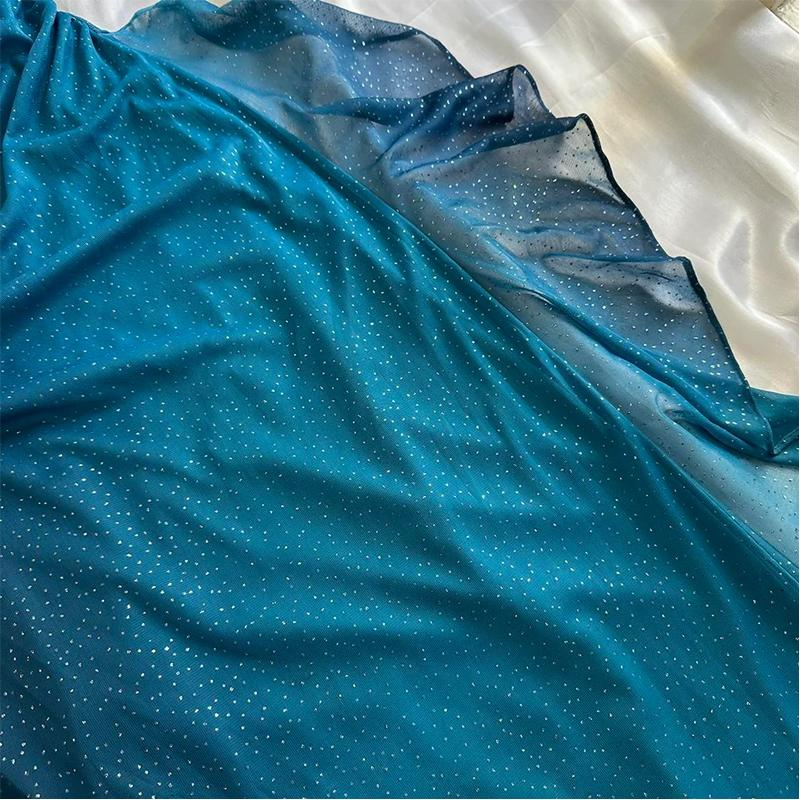 Teal V Neck Halter Shiny Vintage Long Prom Dress, DP2119