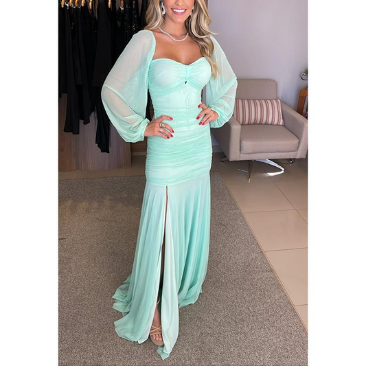 Mint Green Sweatheart Chiffon Long Party Dress Wedding Guest Dress, DP2122