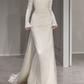 Ivory Straps Long Sleeves Elegant Light Wedding Dress, DP2125