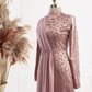 Dusty Pink Long Sleeves Beading Formal Party Dress, DP2126