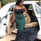 Black and Green Straps Mermaid Black Girl Long Prom Dress, DP2127