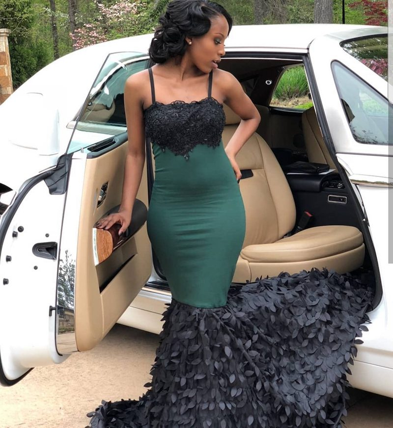 Black and Green Straps Mermaid Black Girl Long Prom Dress, DP2127