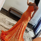 Orange Halter Keyhole Sequins Mermaid Long Prom Dress, DP2140