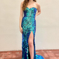 Blue Sweetheart Sequins Mermaid Long Prom Dress with Slit, DP2142