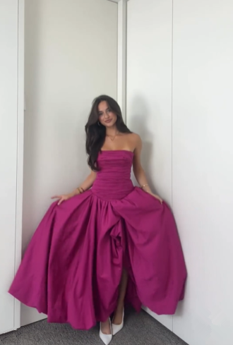 Fuchsia Strapless A-Line Elegant Long Prom Dress, DP2148