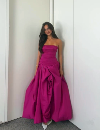 Fuchsia Strapless A-Line Elegant Long Prom Dress, DP2148