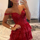 Red Straps Sequined Layers Short Prom Dress Homecoming Dress, DP2162