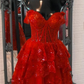 Red Straps Sequined Layers Short Prom Dress Homecoming Dress, DP2162