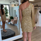 Gold One Shoulder Sequins Shiny Party Dress Homecoming Dress, DP2165