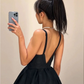 Black V Neck Backless A-Line Homecoming Dress, DP2169