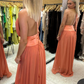 Coral Halter Backless A-Line Long Party Dress, DP2176