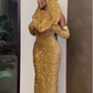 Shiny Gold Halter Mermaid Sequins Long Prom Dress, DP2178