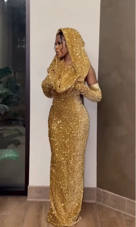 Shiny Gold Halter Mermaid Sequins Long Prom Dress, DP2178