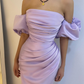 Lilac Puffy Sleeves Satin Elegant Party Dress with Slit, DP2182