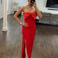 Red Strapless Sweet Bow Cute Party Dress with Slit, DP2183