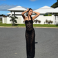 Sexy Black Spaghetti Straps Lace Mermaid Long Party Dress, DP2186